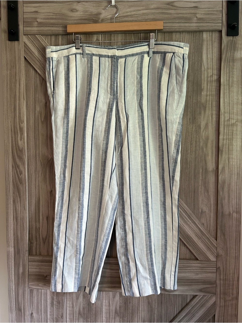 Talbots 100% Linen Striped Wide Leg Crop Pants Blue White 16P (Fits like 18)